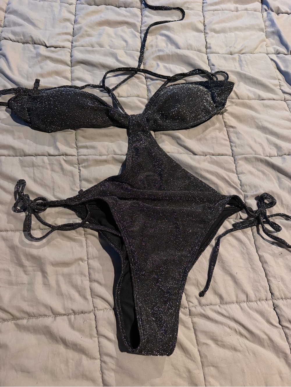 SHEIN Glitter Black One-Piece Swimsuit